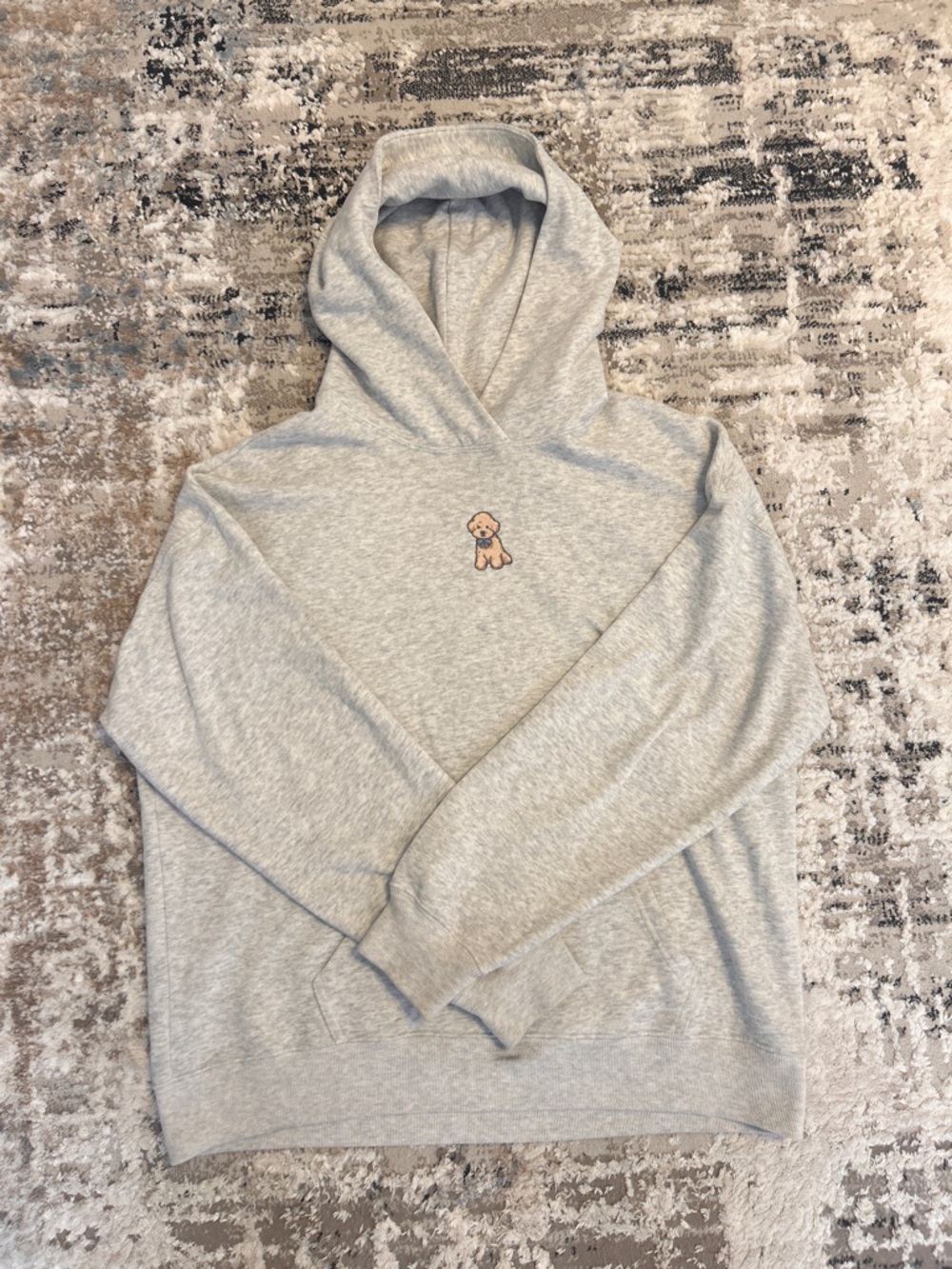 Light Gray Hoodie with Embroidered Dog - Casual Pullover Sweatshirt
